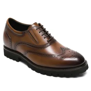 8 CM /3.15 Inches CMR CHAMARIPA Men's Brown Leather Elevator Brogue Oxford Shoes