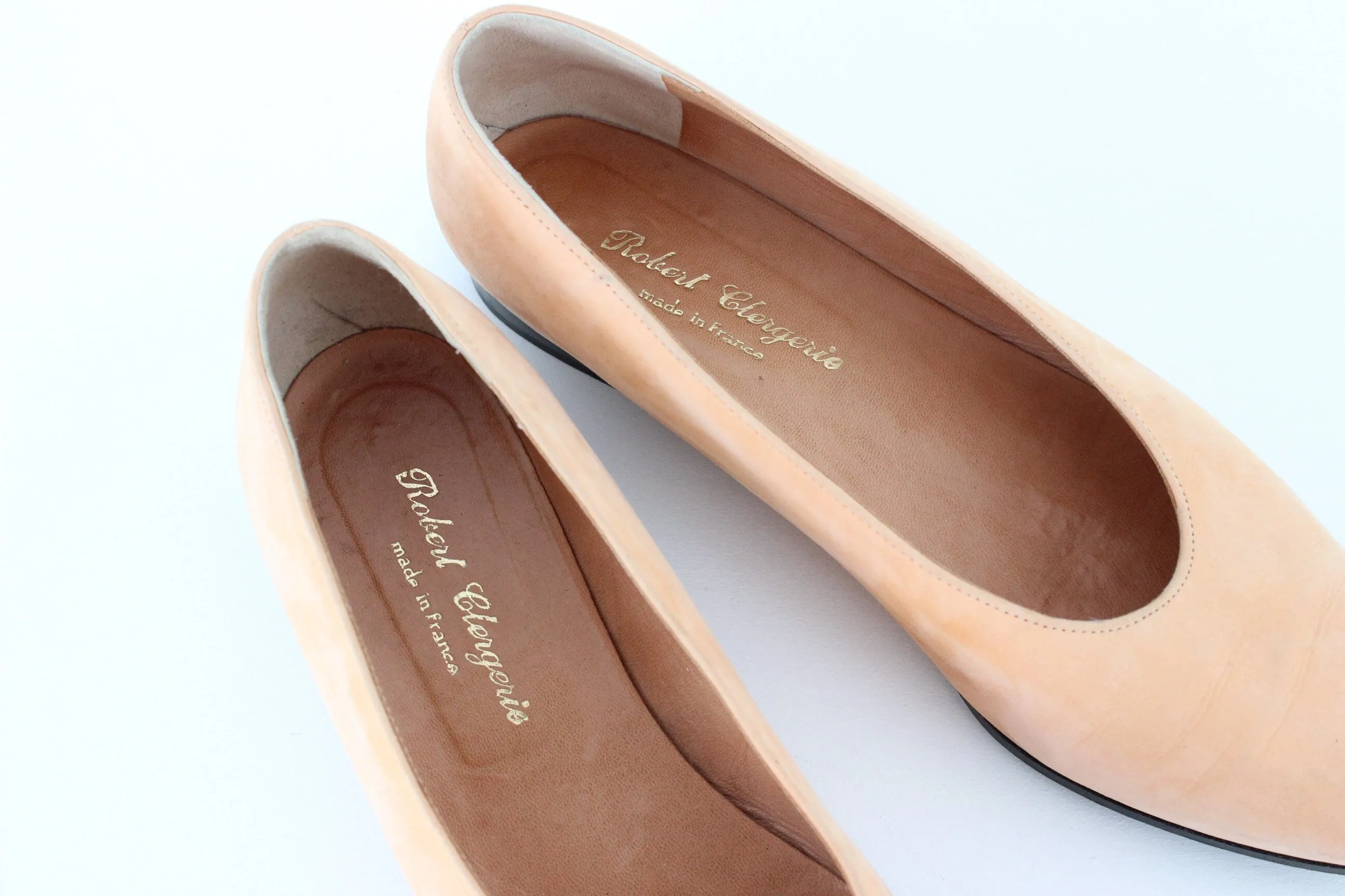 80s Robert Clergerie France Peach Suede Round Toe Ballet Flats ~ Euro 38