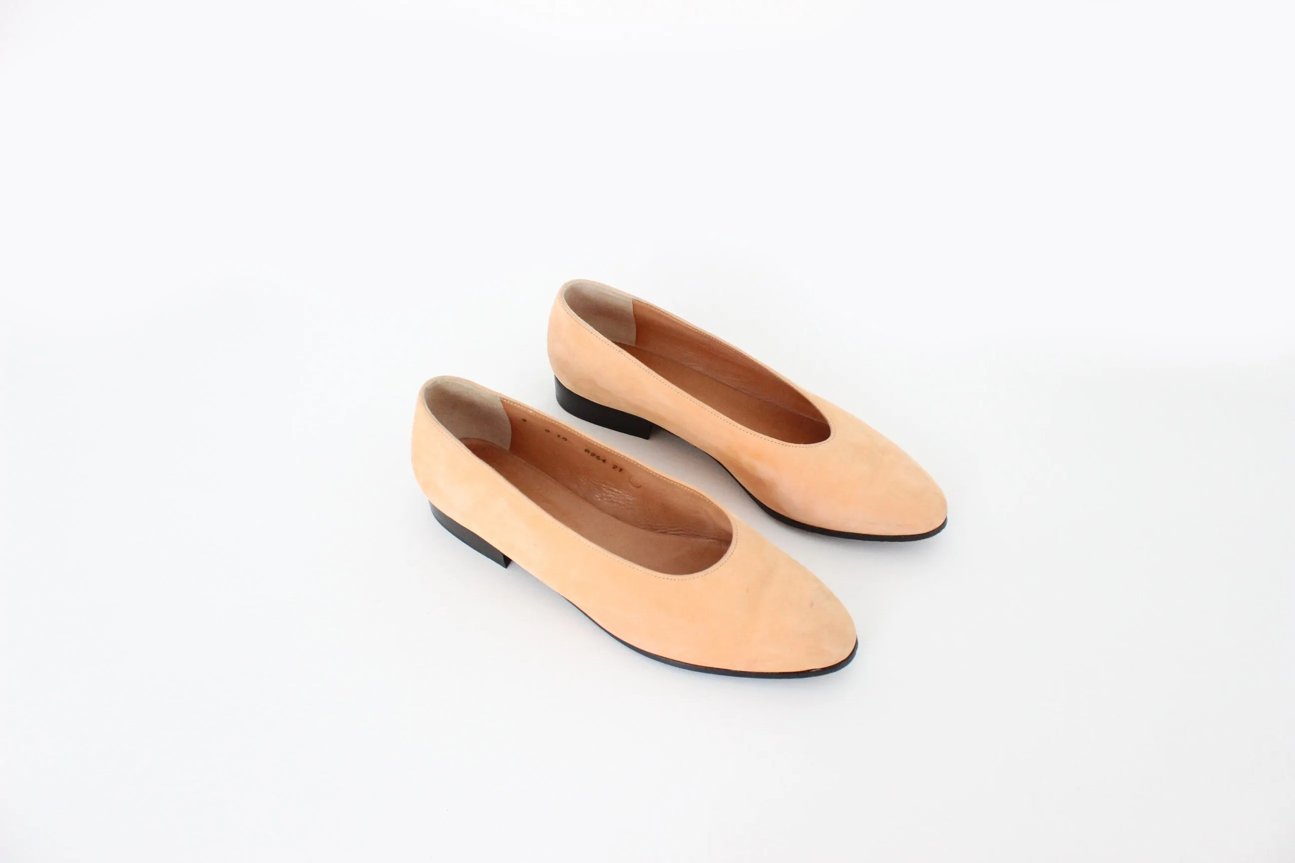 80s Robert Clergerie France Peach Suede Round Toe Ballet Flats ~ Euro 38
