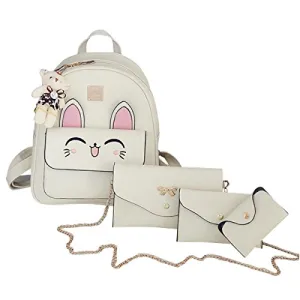 ABage Backpack Purse Set of 4 Pieces School Daypack Handbag Shoulder Bags, Beige
