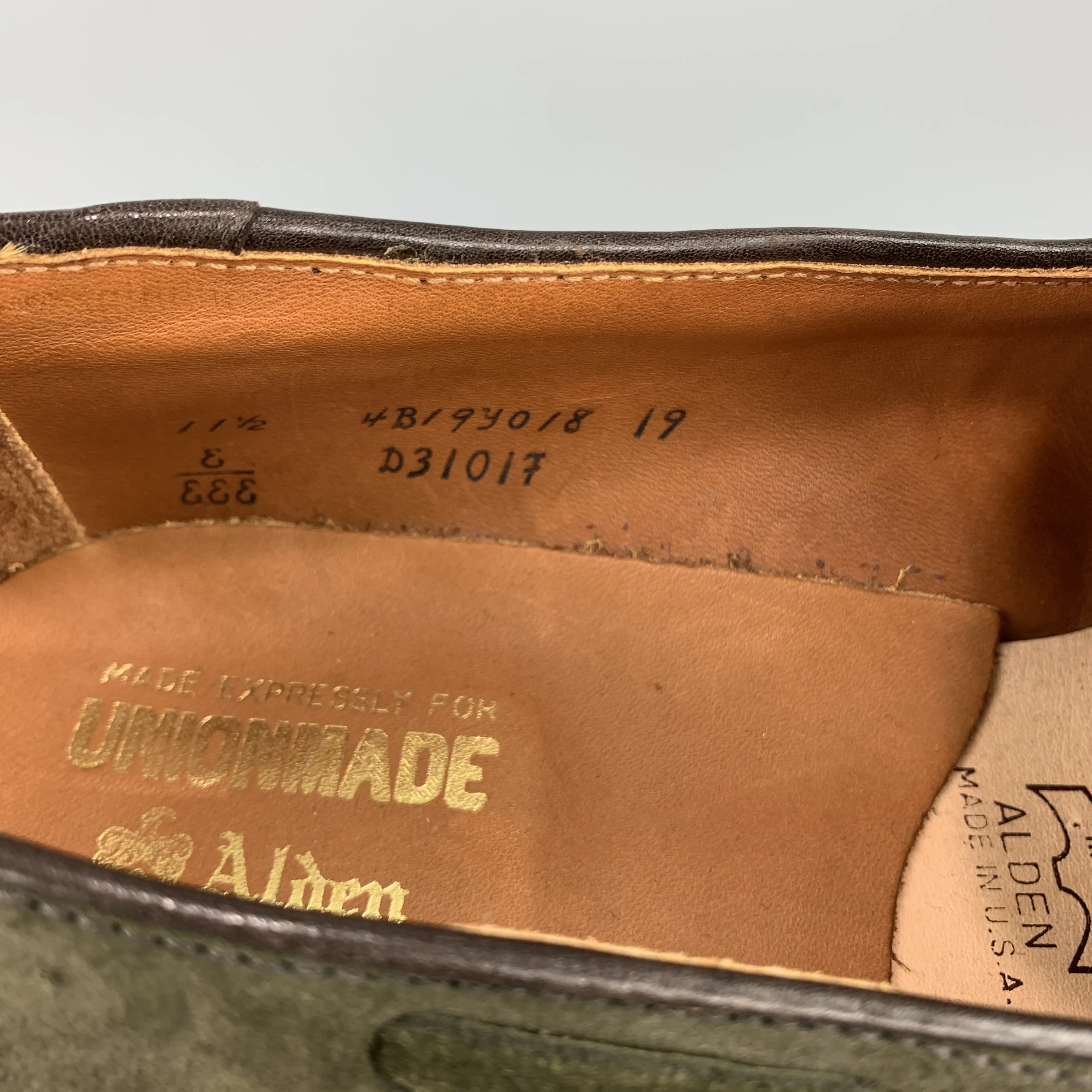 ALDEN x UNIONMADE Size 11.5 Olive Solid Tassels Loafers