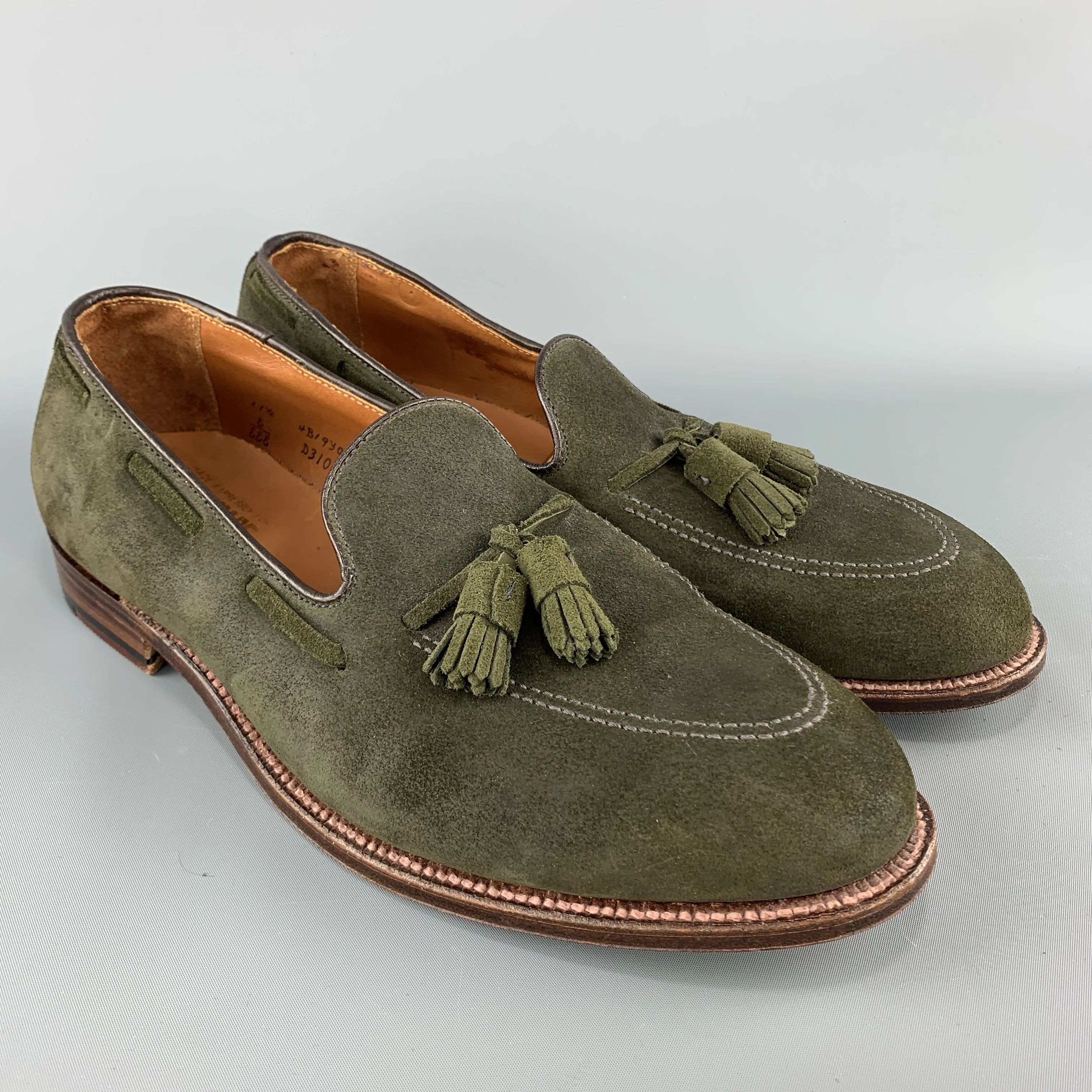 ALDEN x UNIONMADE Size 11.5 Olive Solid Tassels Loafers