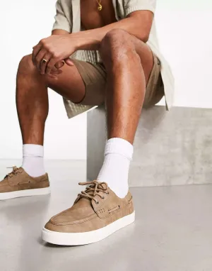 ASOS faux leather boat shoes with stones and white sole