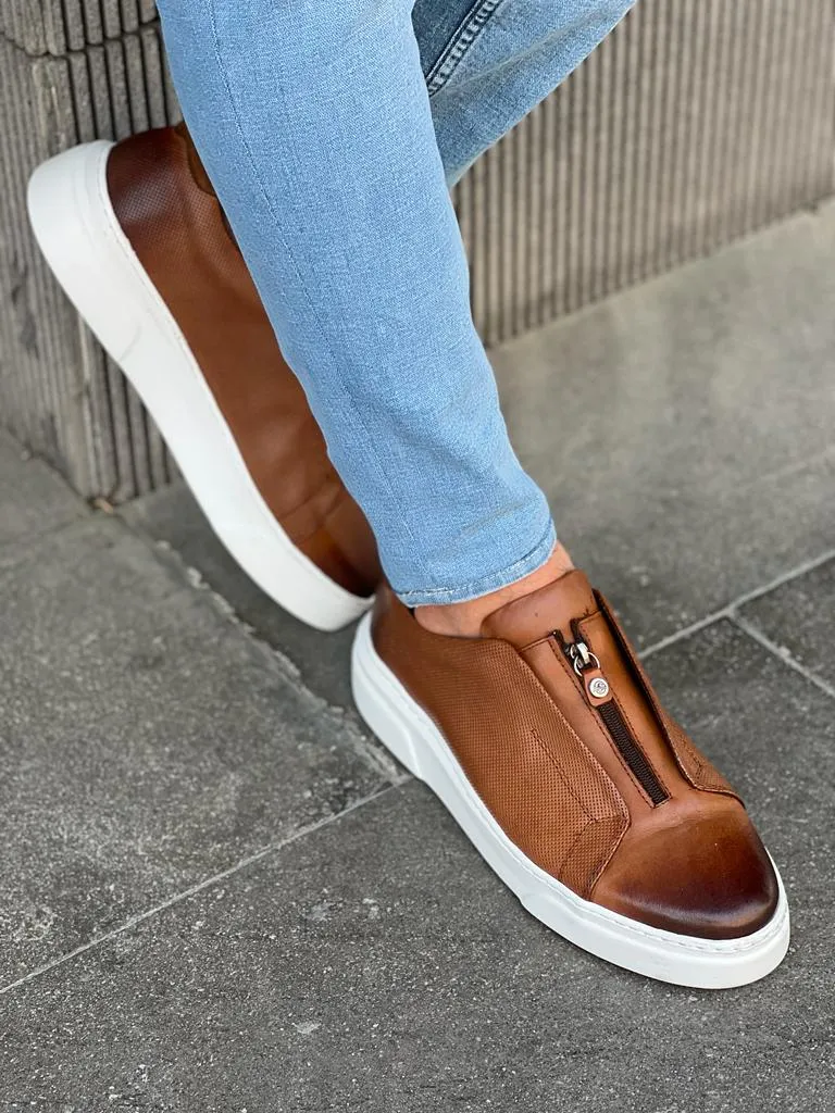 Benson Zippered Detail Eva Sole Camel Sneakers