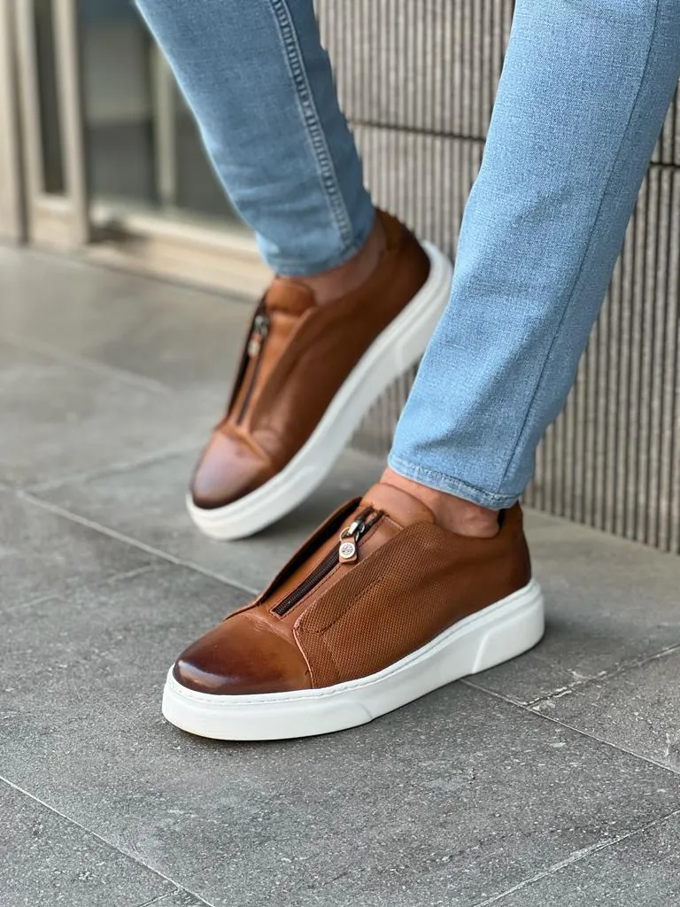 Benson Zippered Detail Eva Sole Camel Sneakers