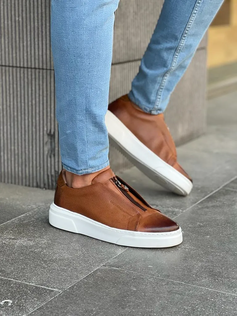 Benson Zippered Detail Eva Sole Camel Sneakers