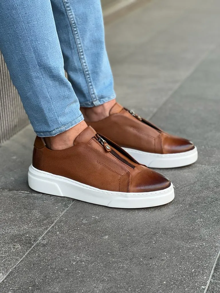 Benson Zippered Detail Eva Sole Camel Sneakers