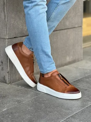 Benson Zippered Detail Eva Sole Camel Sneakers
