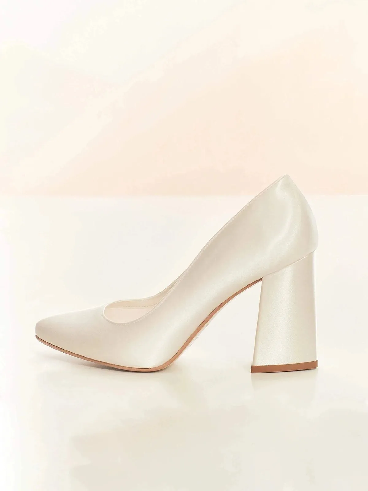 Block Heel Wedding Shoe, Ivory Satin, ASTRA