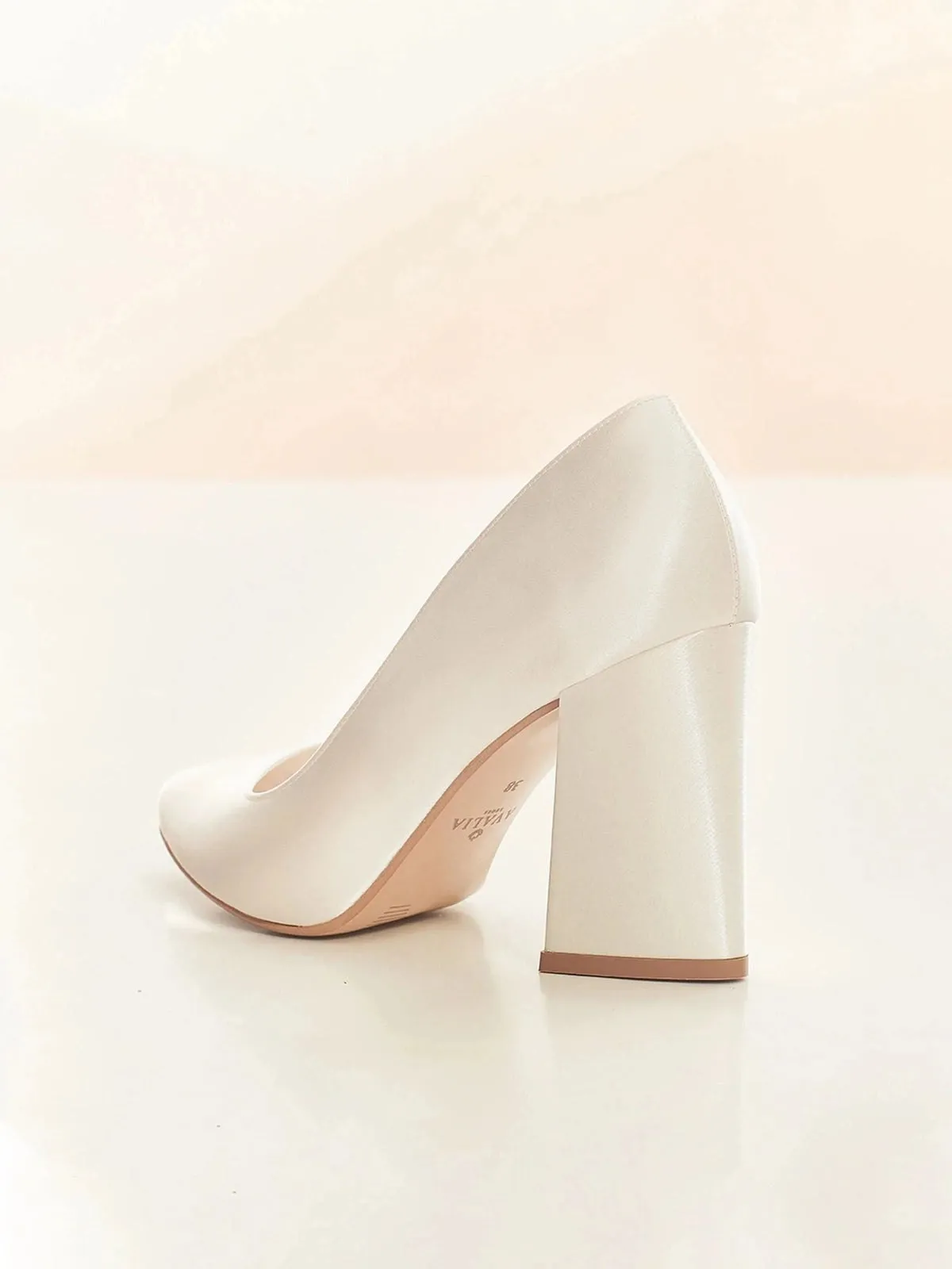 Block Heel Wedding Shoe, Ivory Satin, ASTRA