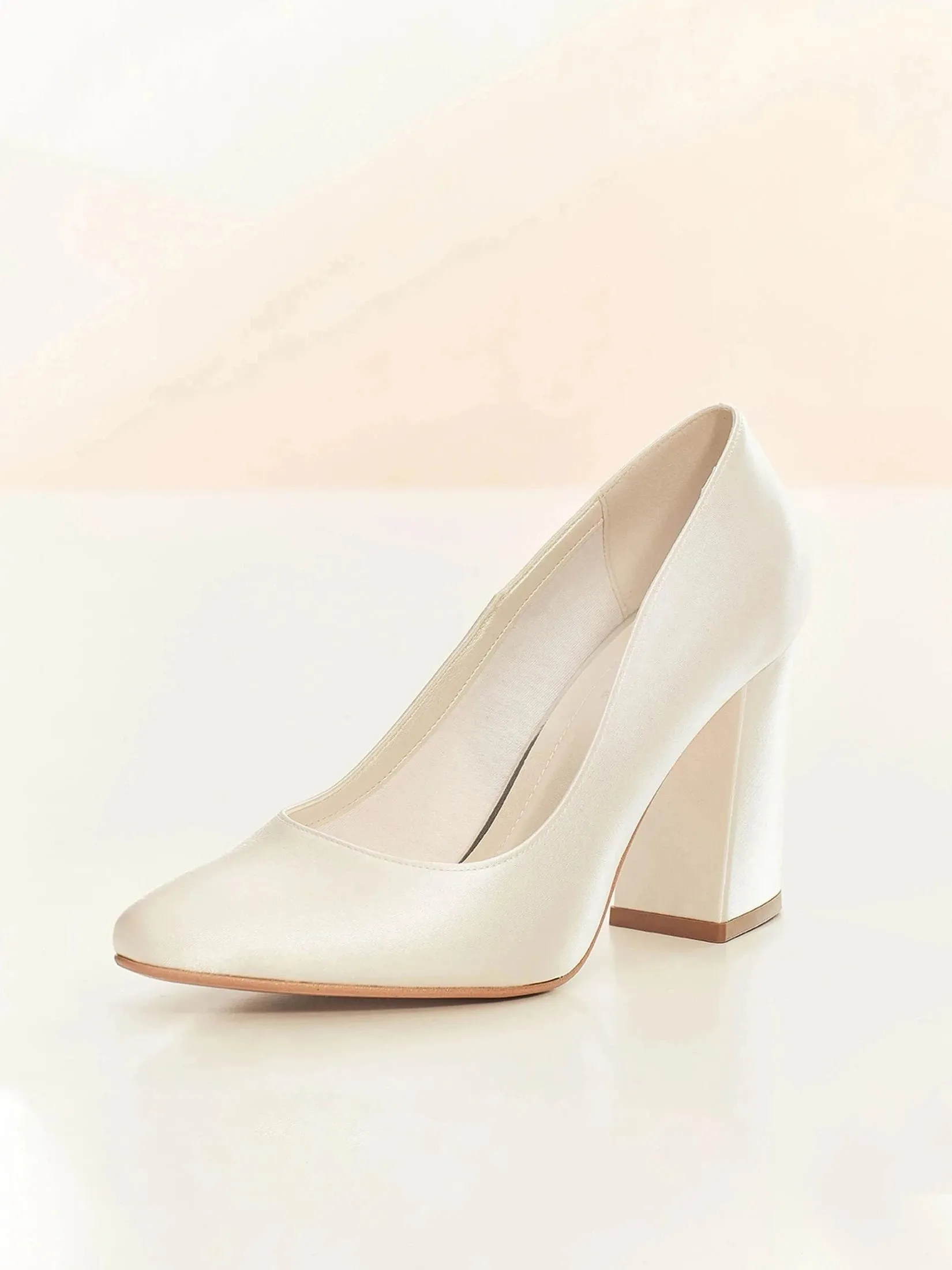 Block Heel Wedding Shoe, Ivory Satin, ASTRA