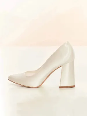 Block Heel Wedding Shoe, Ivory Satin, ASTRA