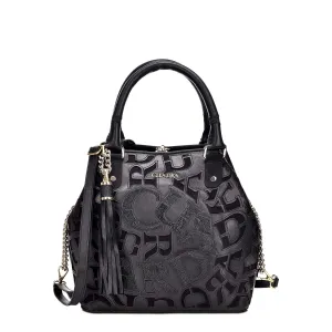BO399MA - Cuadra black fashion leather folding canvas tote bag for women