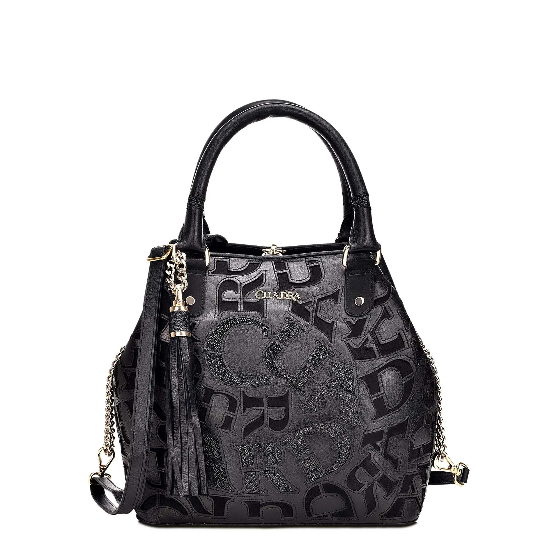 BO399MA - Cuadra black fashion leather folding canvas tote bag for women