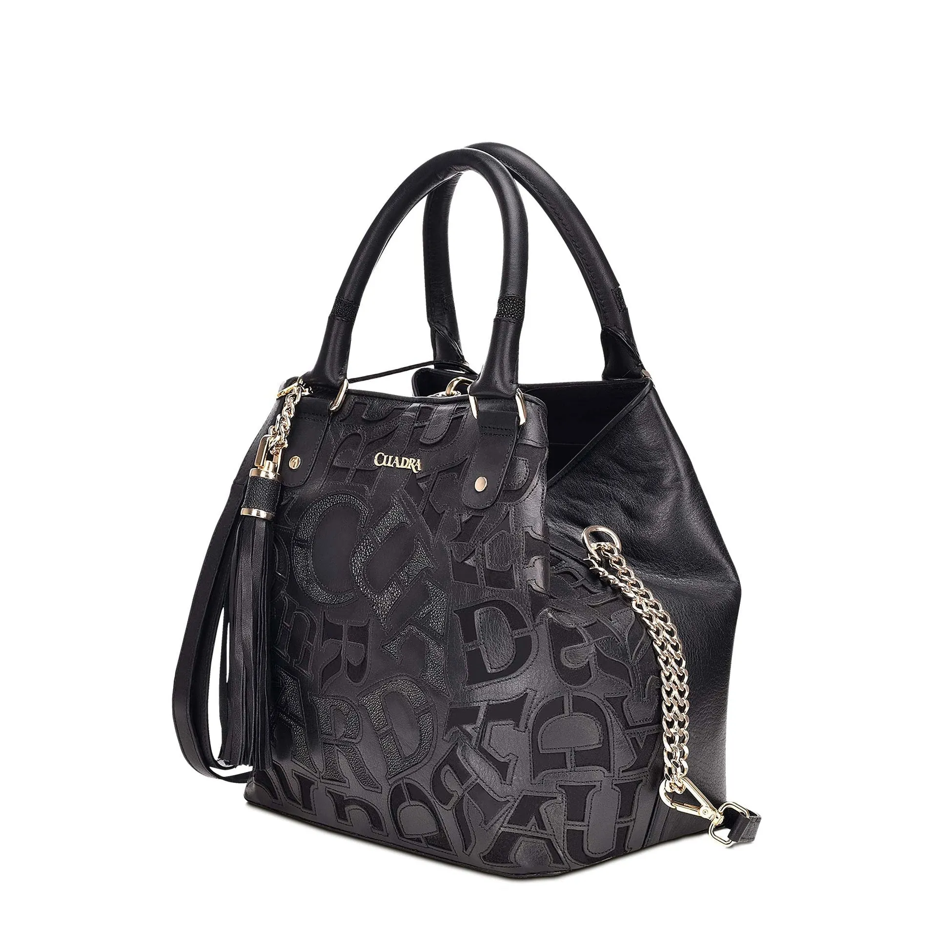BO399MA - Cuadra black fashion leather folding canvas tote bag for women