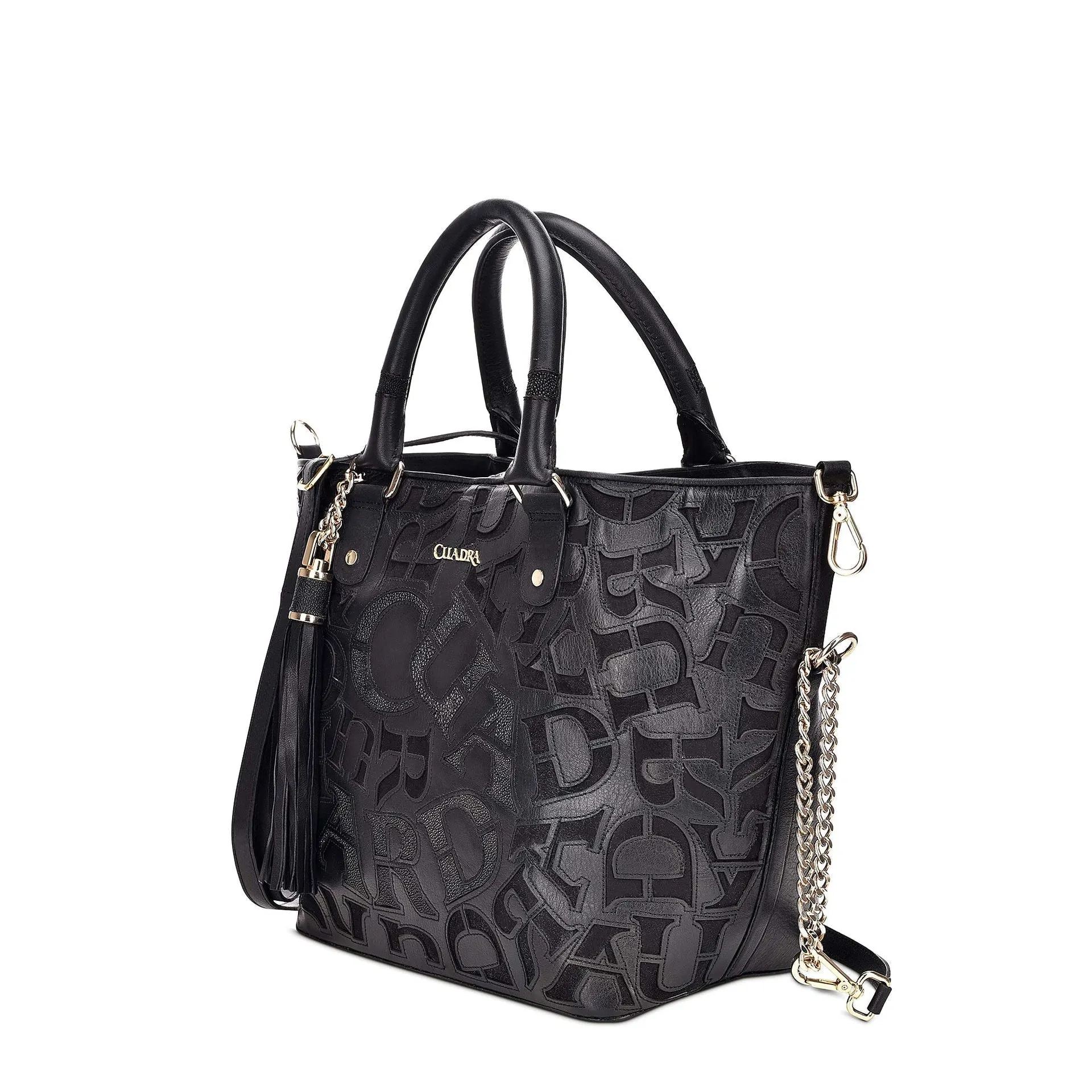 BO399MA - Cuadra black fashion leather folding canvas tote bag for women