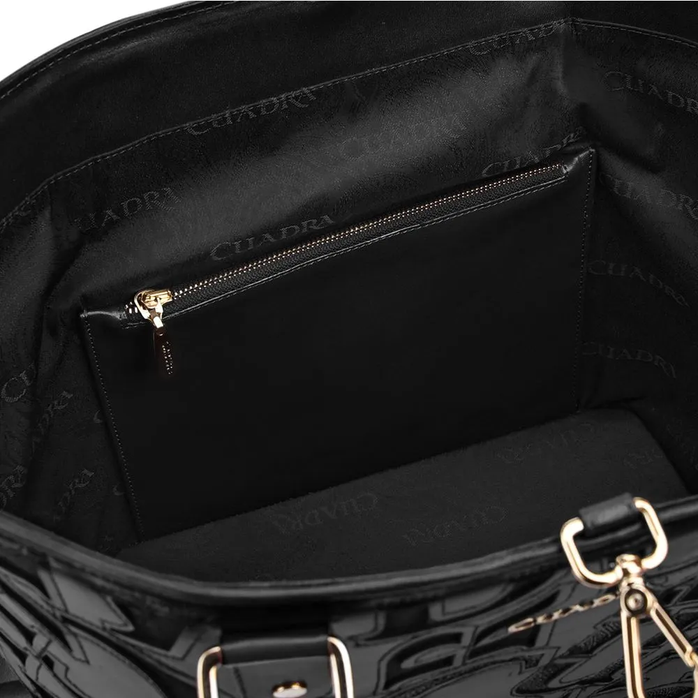 BO399MA - Cuadra black fashion leather folding canvas tote bag for women