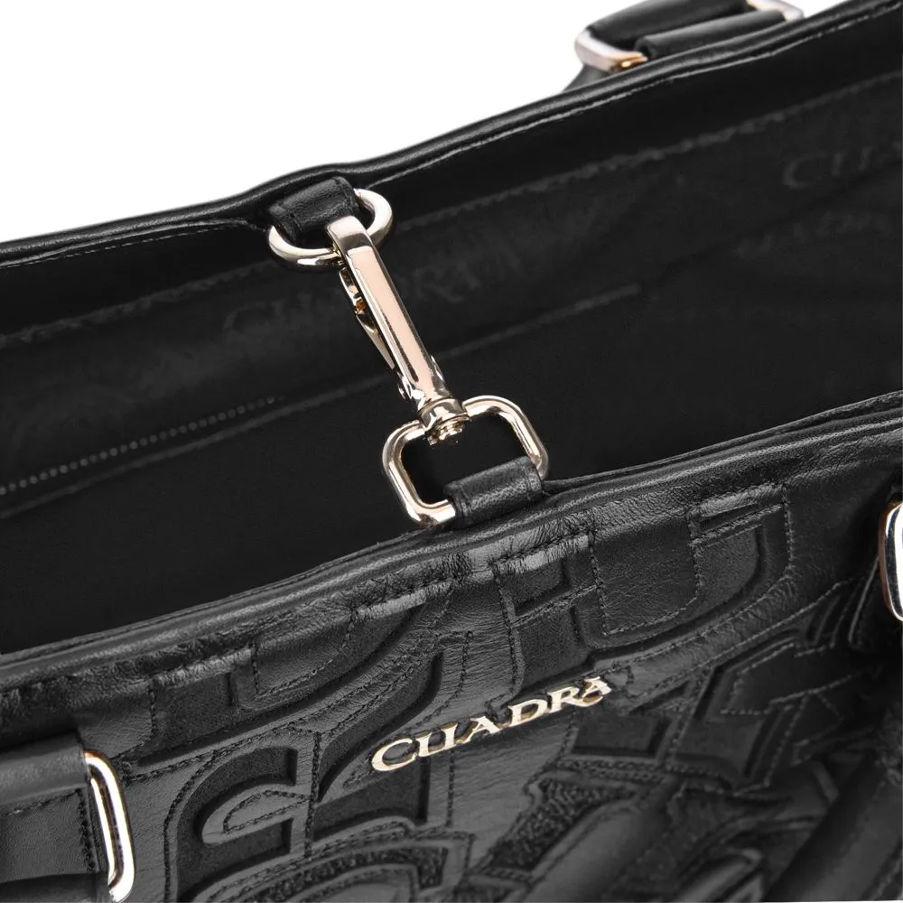 BO399MA - Cuadra black fashion leather folding canvas tote bag for women