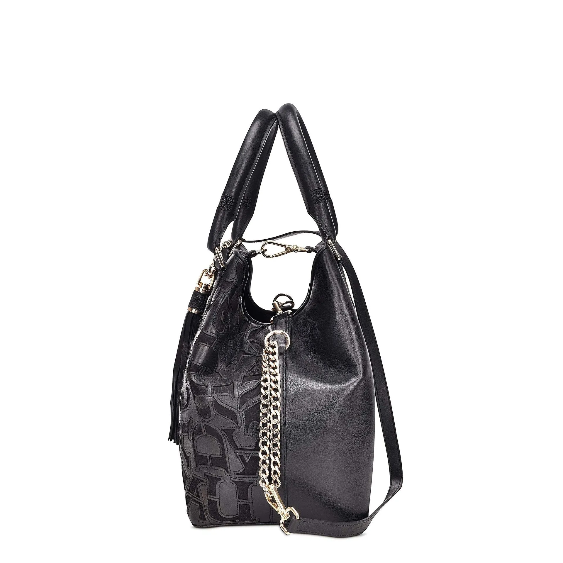 BO399MA - Cuadra black fashion leather folding canvas tote bag for women
