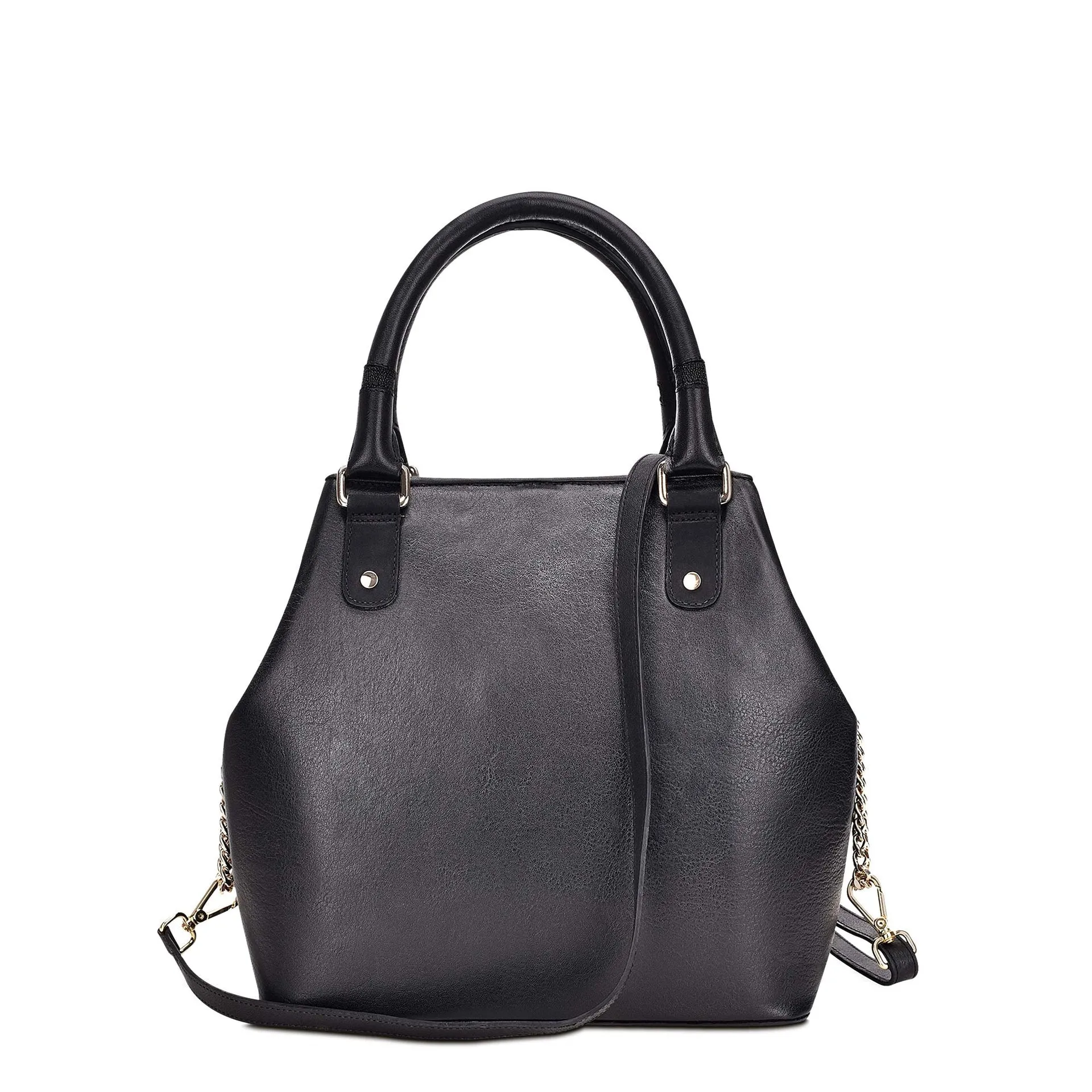BO399MA - Cuadra black fashion leather folding canvas tote bag for women