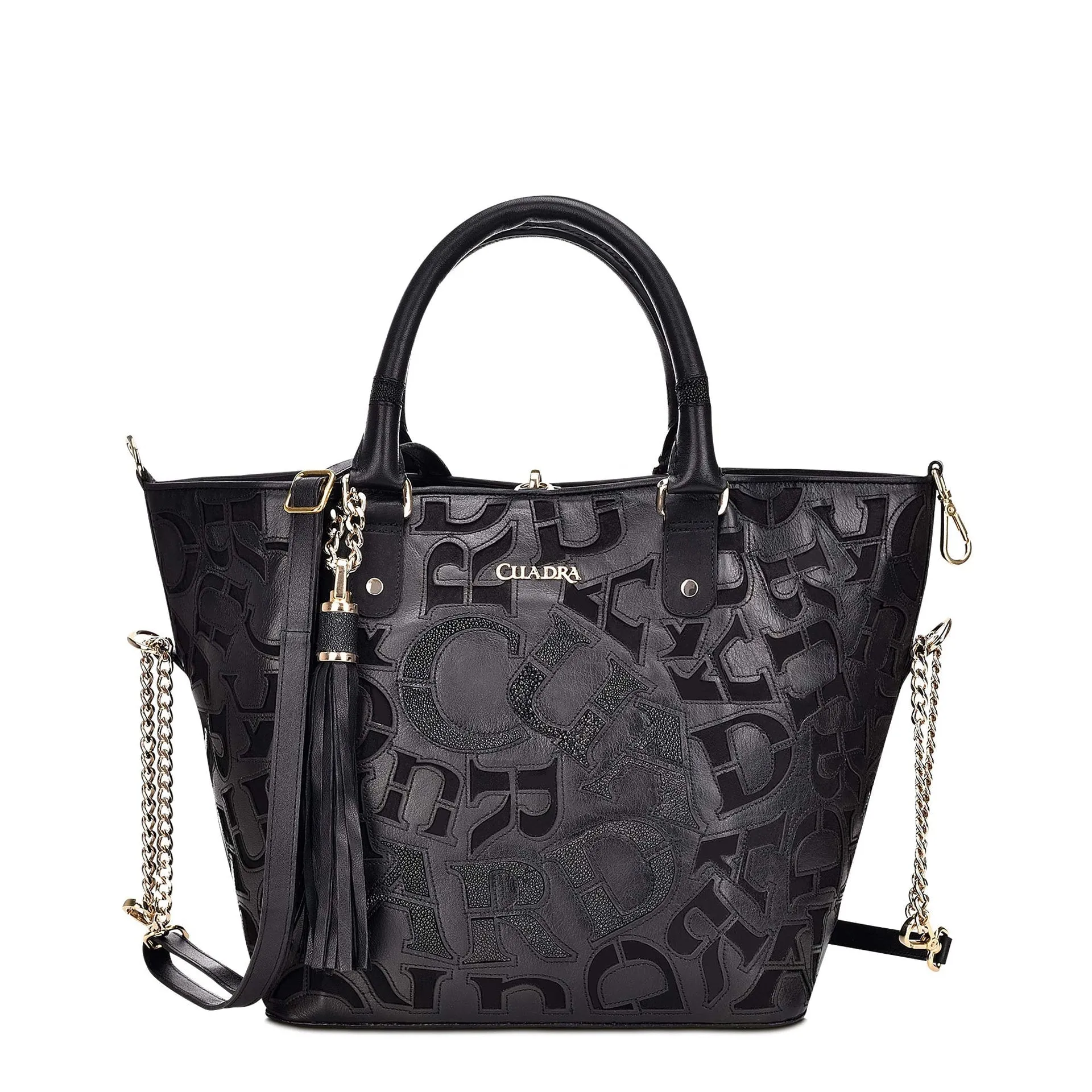 BO399MA - Cuadra black fashion leather folding canvas tote bag for women