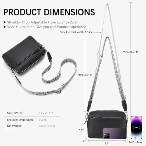 BOSTANTEN Small Crossbody Purse for Women Triple Zip Cell Phone Leather Handbag with Colored Shoulder Strap Pink
