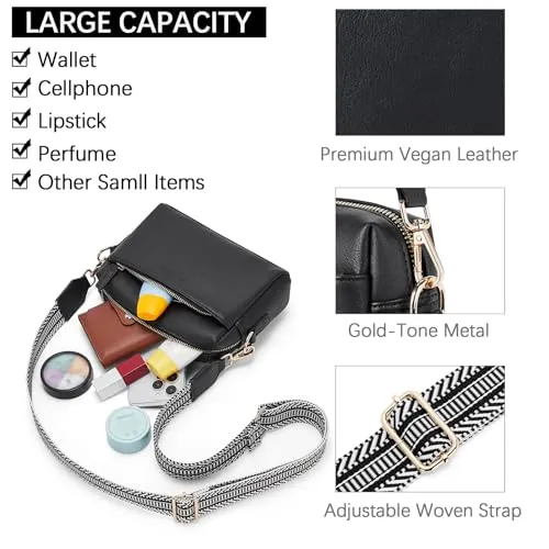 BOSTANTEN Small Crossbody Purse for Women Triple Zip Cell Phone Leather Handbag with Colored Shoulder Strap Pink