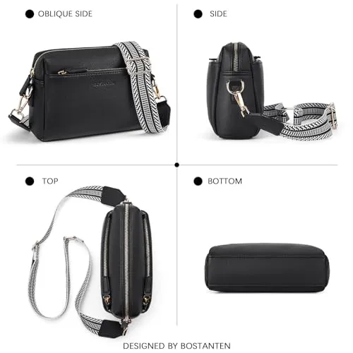 BOSTANTEN Small Crossbody Purse for Women Triple Zip Cell Phone Leather Handbag with Colored Shoulder Strap Pink