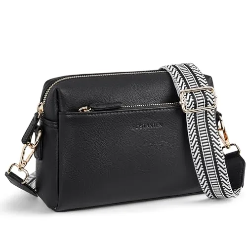 BOSTANTEN Small Crossbody Purse for Women Triple Zip Cell Phone Leather Handbag with Colored Shoulder Strap Pink