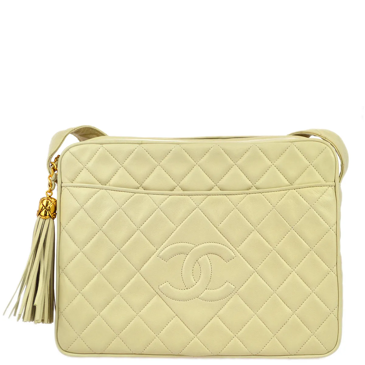 Chanel 1989-1991 Ivory Lambskin Camera Bag Large