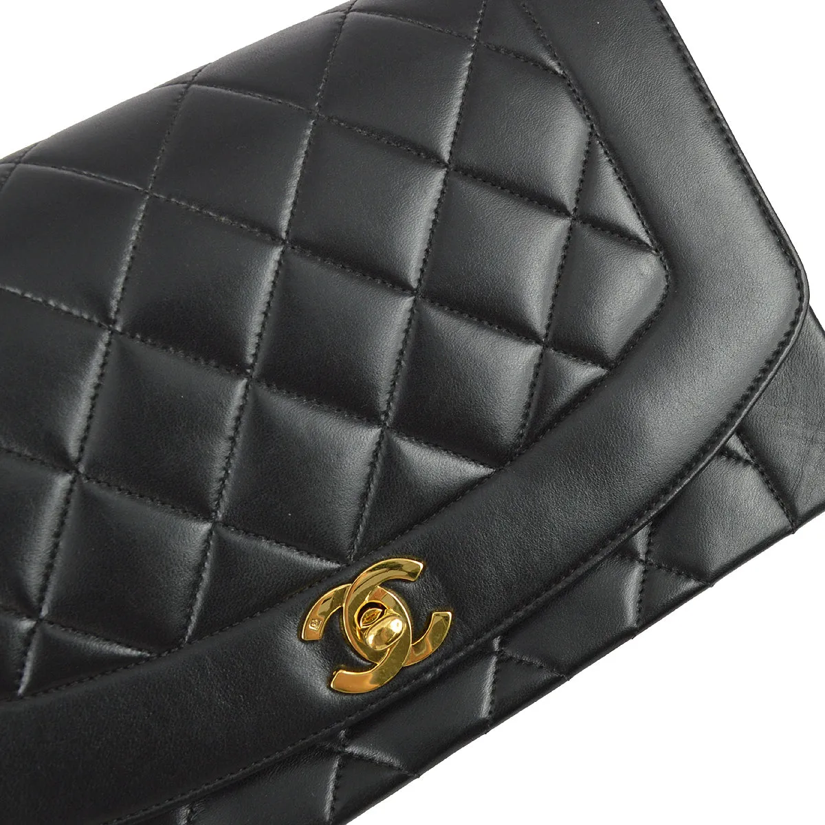 Chanel 1991-1994 Black Lambskin Medium Diana Flap Bag