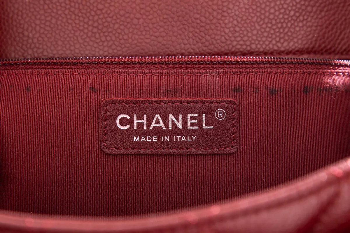 Chanel 2013/14 Maroon Caviar Front Pocket Chain Strap Tote