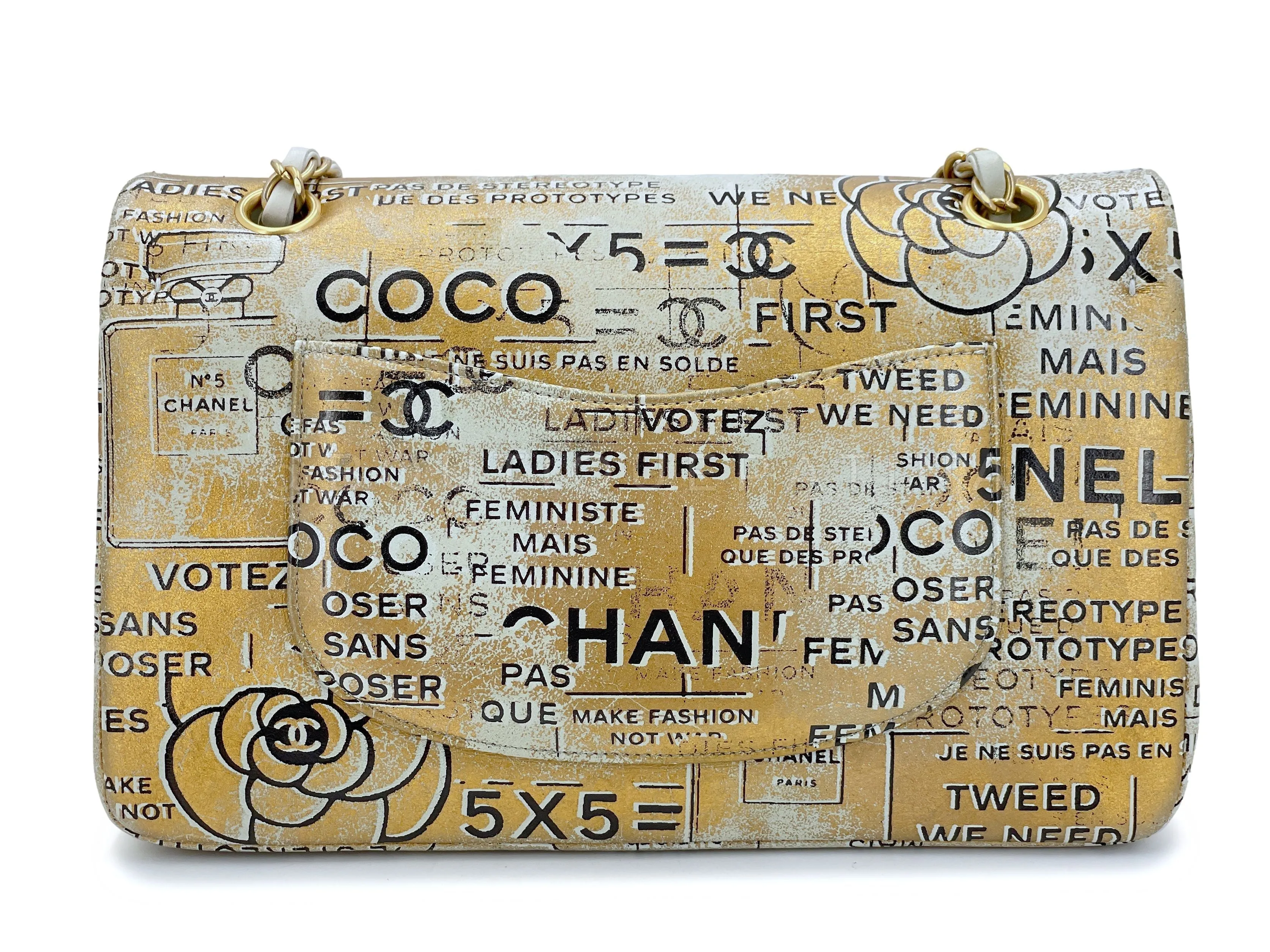 Chanel 2015 Graffiti Newspaper Medium Classic Double Flap Bag GHW Gold