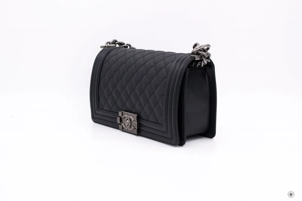 Chanel A67086 Y83338 Boy Black   94305 Caviar Medium Shoulder Bags Sbhw