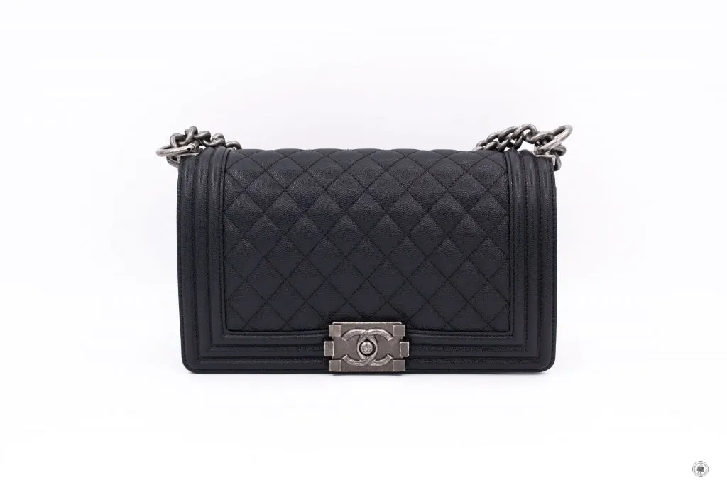 Chanel A67086 Y83338 Boy Black   94305 Caviar Medium Shoulder Bags Sbhw