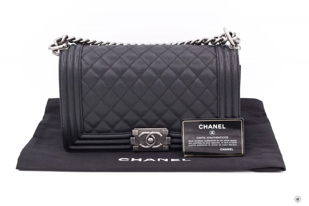 Chanel A67086 Y83338 Boy Black   94305 Caviar Medium Shoulder Bags Sbhw