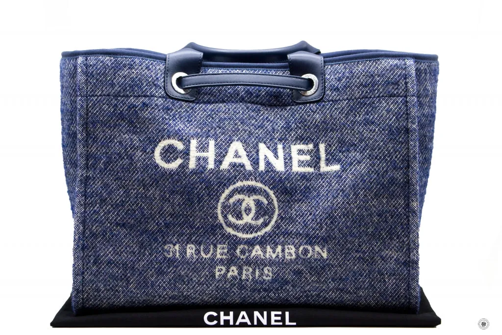 Chanel A69941 B06387 NE267 Deauville Shopping Tote Mixed Fibers Fabric Tote B Blue   NE267 Fabric Tote Bag Shw