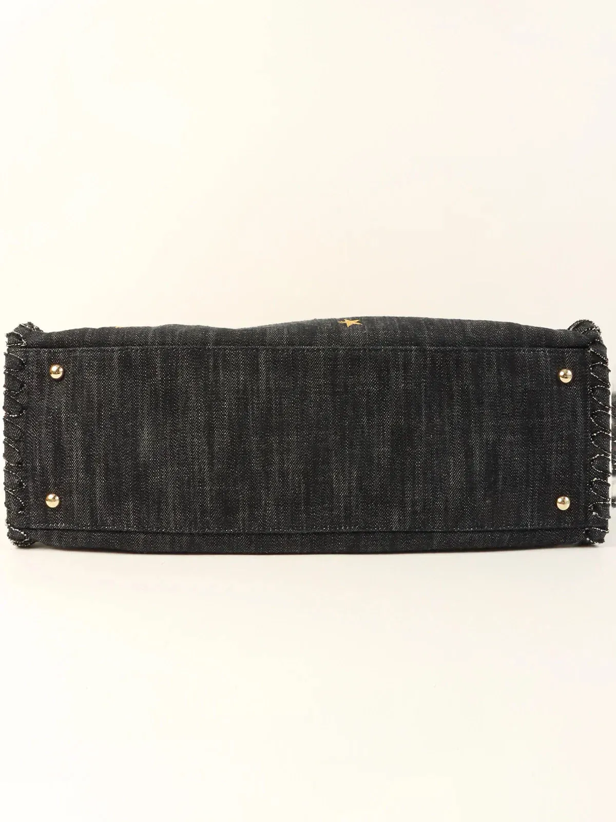 CHANEL Around 2005 Made Denim Airplane Cc Mark Embroidered Chain Tote Bag Indigo