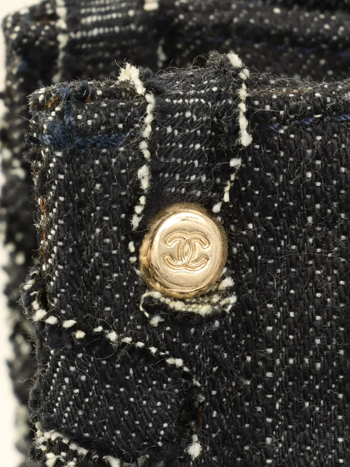 CHANEL Around 2005 Made Denim Airplane Cc Mark Embroidered Chain Tote Bag Indigo
