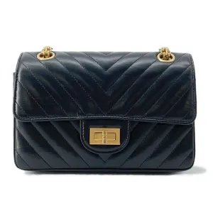 Chanel Chain Shoulder Bag 2.55 Chevron V-Stitch Calfskin CHANEL 2way Single Flap Black