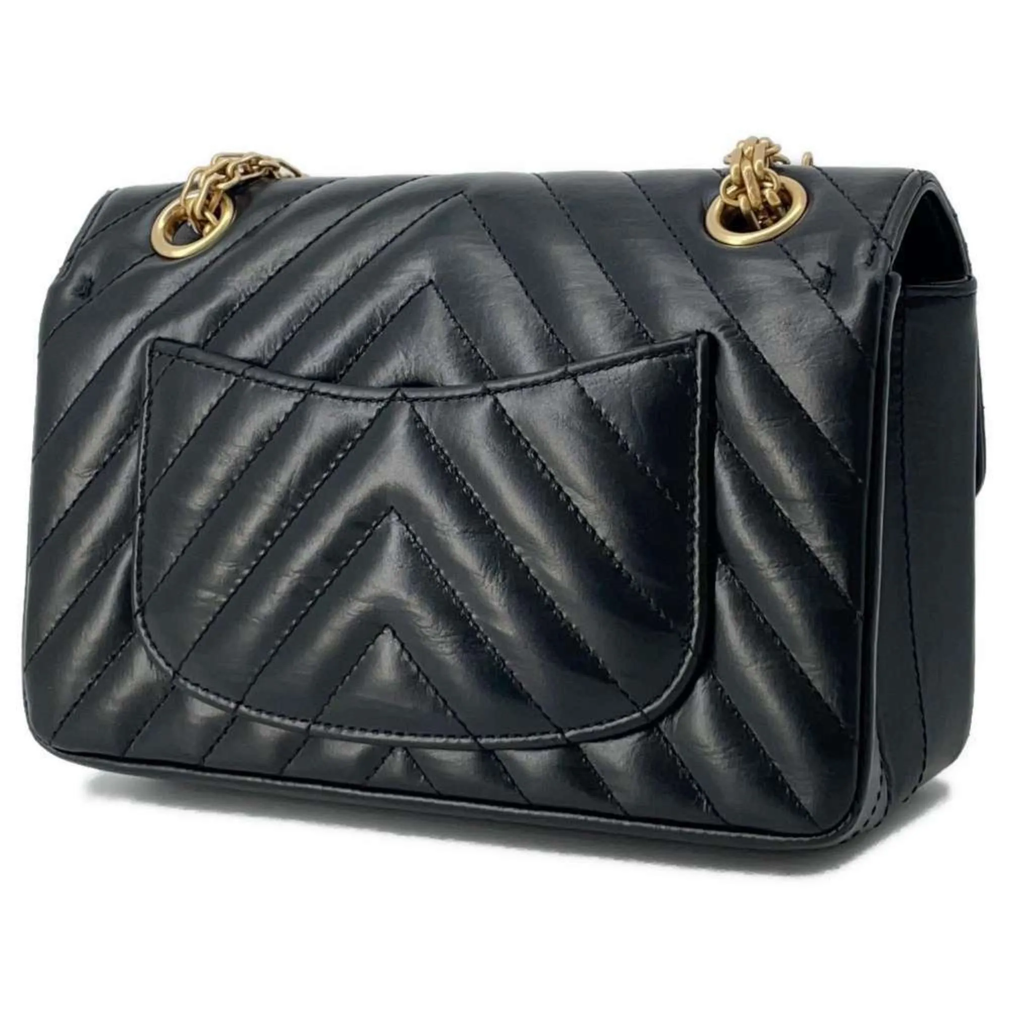 Chanel Chain Shoulder Bag 2.55 Chevron V-Stitch Calfskin CHANEL 2way Single Flap Black