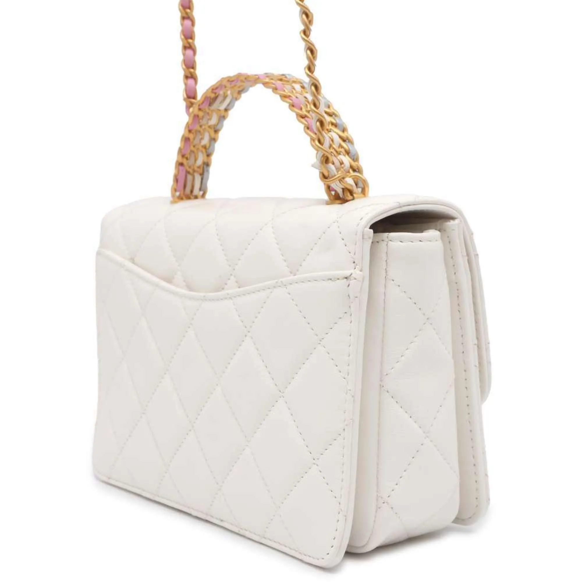 Chanel Chain Shoulder Bag Matelasse Coco Mark AS3886 2way Handbag White