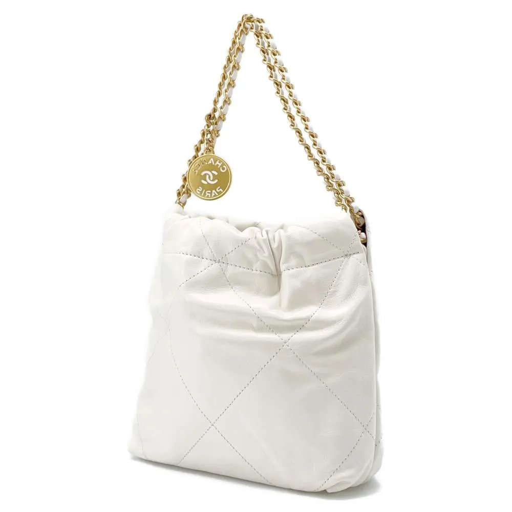 CHANEL CHANEL 22 Handbag White AS3980 Shiny Calf Leather Size Mini