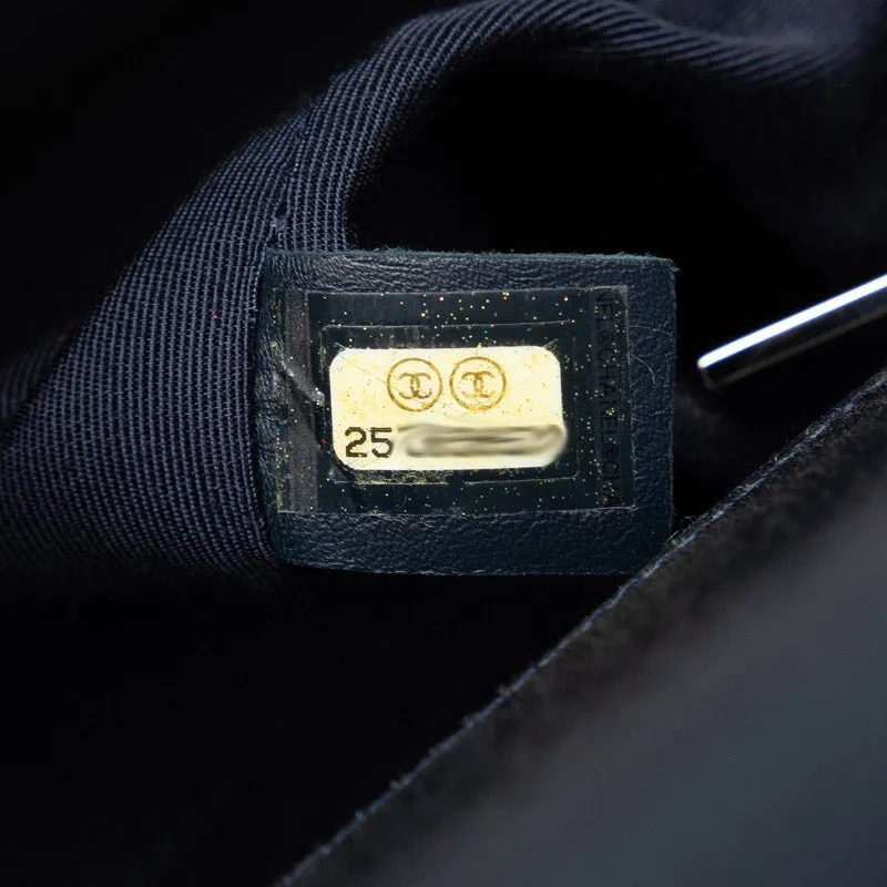 Chanel Coco Chain Shoulder Bag Navy Silver Leather  Chanel