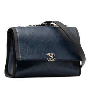 Chanel Coco Chain Shoulder Bag Navy Silver Leather  Chanel