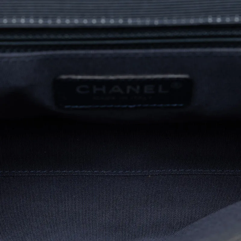 Chanel Coco Chain Shoulder Bag Navy Silver Leather  Chanel
