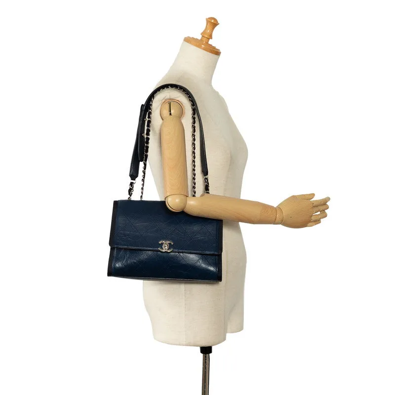 Chanel Coco Chain Shoulder Bag Navy Silver Leather  Chanel