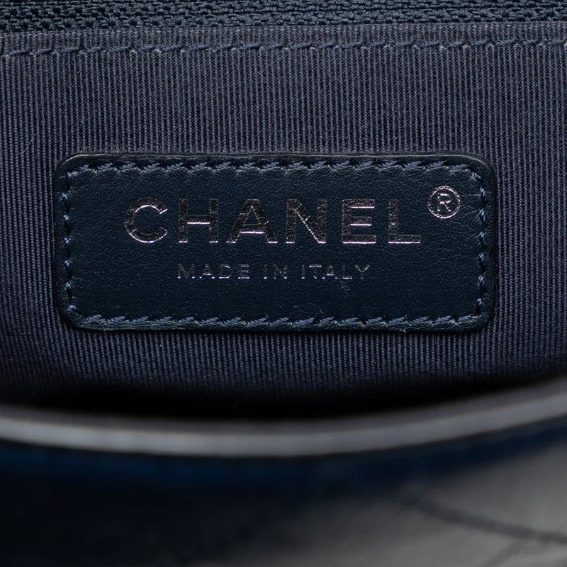 Chanel Coco Chain Shoulder Bag Navy Silver Leather  Chanel