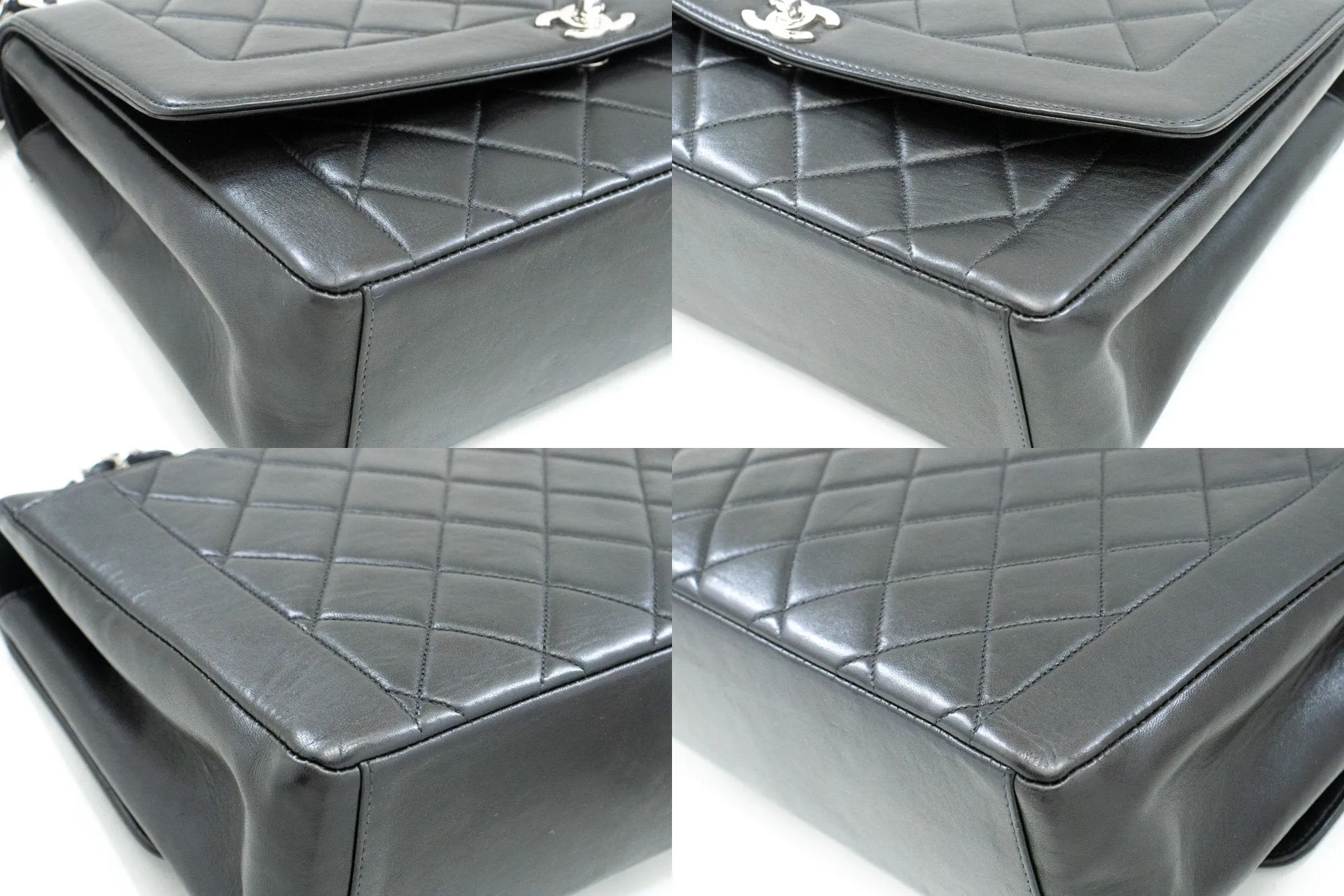 CHANEL Diana Flap Large Silver Chain Shoulder Bag Black Quilted