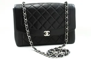 CHANEL Diana Flap Large Silver Chain Shoulder Bag Black Quilted